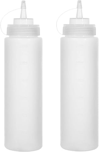 Katfort Botellas exprimibles de condimentos dispensador de ketchup de 2 piezas botella de plástico de 24 onzas con tapas de tapa botellas de chorro