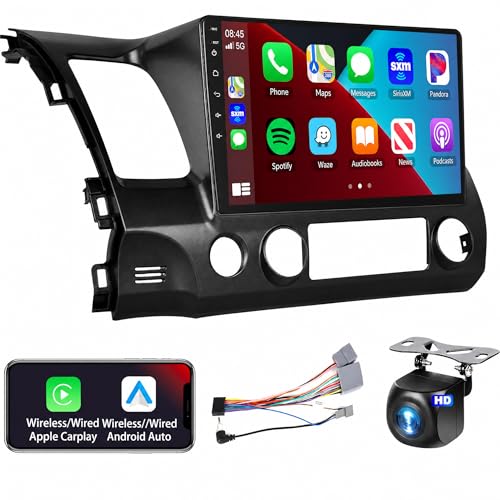 Podofo Radio for Honda Civic 2006 2007 2008 2009 2010 2011 Car Stereo with Wireless CarPlay Android Auto 10.1 Inch 1080P Touchscreen 5G WiFi DSP EQ GPS Bluetooth RDS FM Camera 4Core 64G