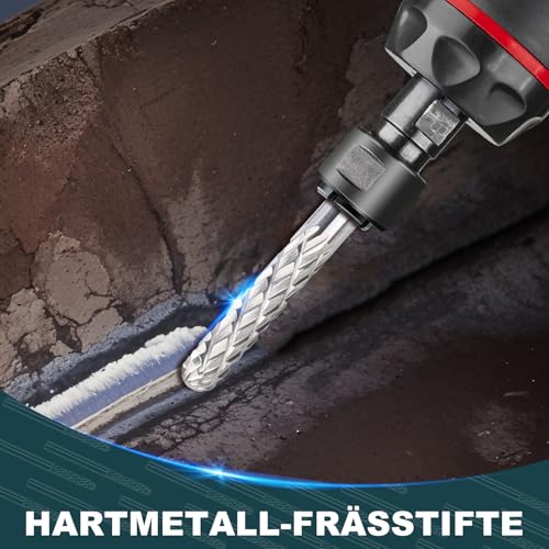 BALUGAEA Hartmetall Frässtifte Set mit 3 mm Schaft, 10 Stück Doppelschnitt-Frässtifte, Rotationsfräser für Metall Zur Metallschnitzen, Polieren, Gravieren VHM Frässtift Hartmetallfräser