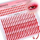 wiwoseo Red Lash Clusters with Bottom Lash Clusters with Spikes Red Eyelash Clusters Manga Clusters Eyelash Extensions Colored Clusters Lashes Anime Lash Spikes Eyelash Fairy Lashes for Halloween