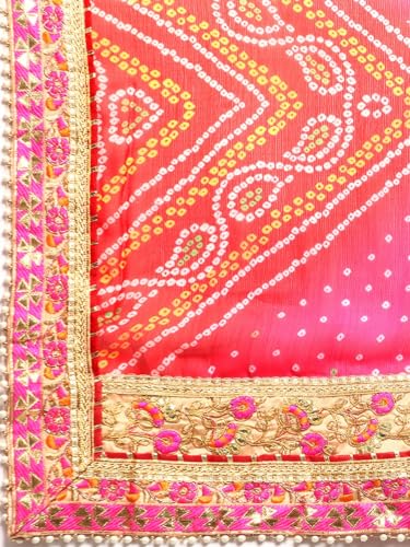 Image of Pandadi Saree Women's Elegance Chiffon Bandhani Saree with Heavy Lehenga Design