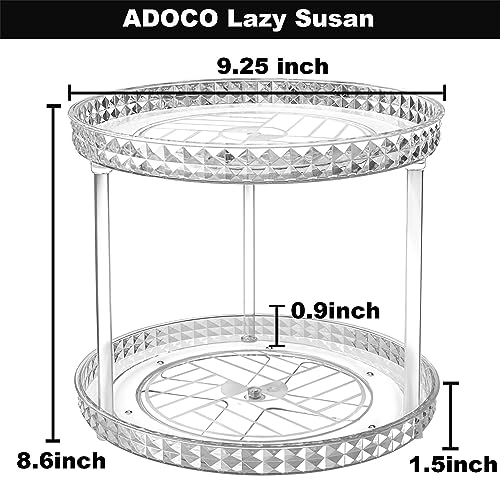 Adoco 2 Tier Diamond Lazy Susan Bathroom Organizer Countertop, Clear 360 Rotating Cosmetic Makeup Organizer for Vanity, Skincare Organizers Perfume Organizer for Counter - Organization and Storage -9.25INCH 6pcs
