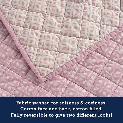 Izod 100% Cotton Percale Pre-Washed Quilt Set, Ultra-Soft & Reversible Bedding, Twin Cotton Comforter, Wrinkle-Resistant 2-Pc Cotton Bedspread with Matching Shams, All-Season Comfort - Pink Mosaic by IZOD - Used condition - Image 6