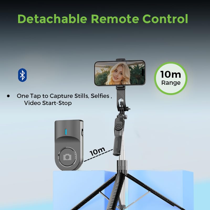 Image of UltraProlink Snap-Z|190cm / 6.20 ft / 74.80 inch Selfie Stick Tripod|Reinforced 4-Leg Tripod Stand|360 Rotatable Handle for Panoramic Shots|Wireless Remote|for Smartphones,DSLR, Ring Lights, GoPro|UM1234