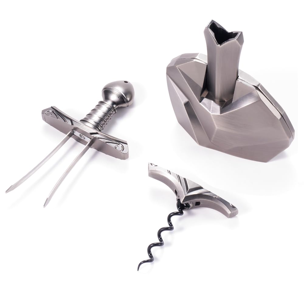 2-in-1-Weinöffner für alte und zerbrechliche Korken, Zweispitze Korkzug für gealterte Weine, Krümelfreie Korkenentfernung, Dekoratives Ornament des Schwertes im Stein.