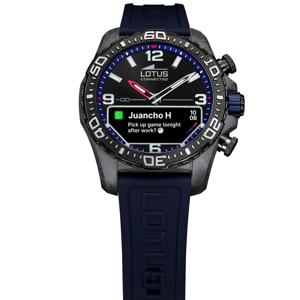 LOTUS Hybrydowy męski smartwatch połączony z gumą D - inteligentny analogowy 20000 - kontrola muzyki, liczenie kroków, powiadamianie i odrzucanie połączeń - do 10 dni baterii