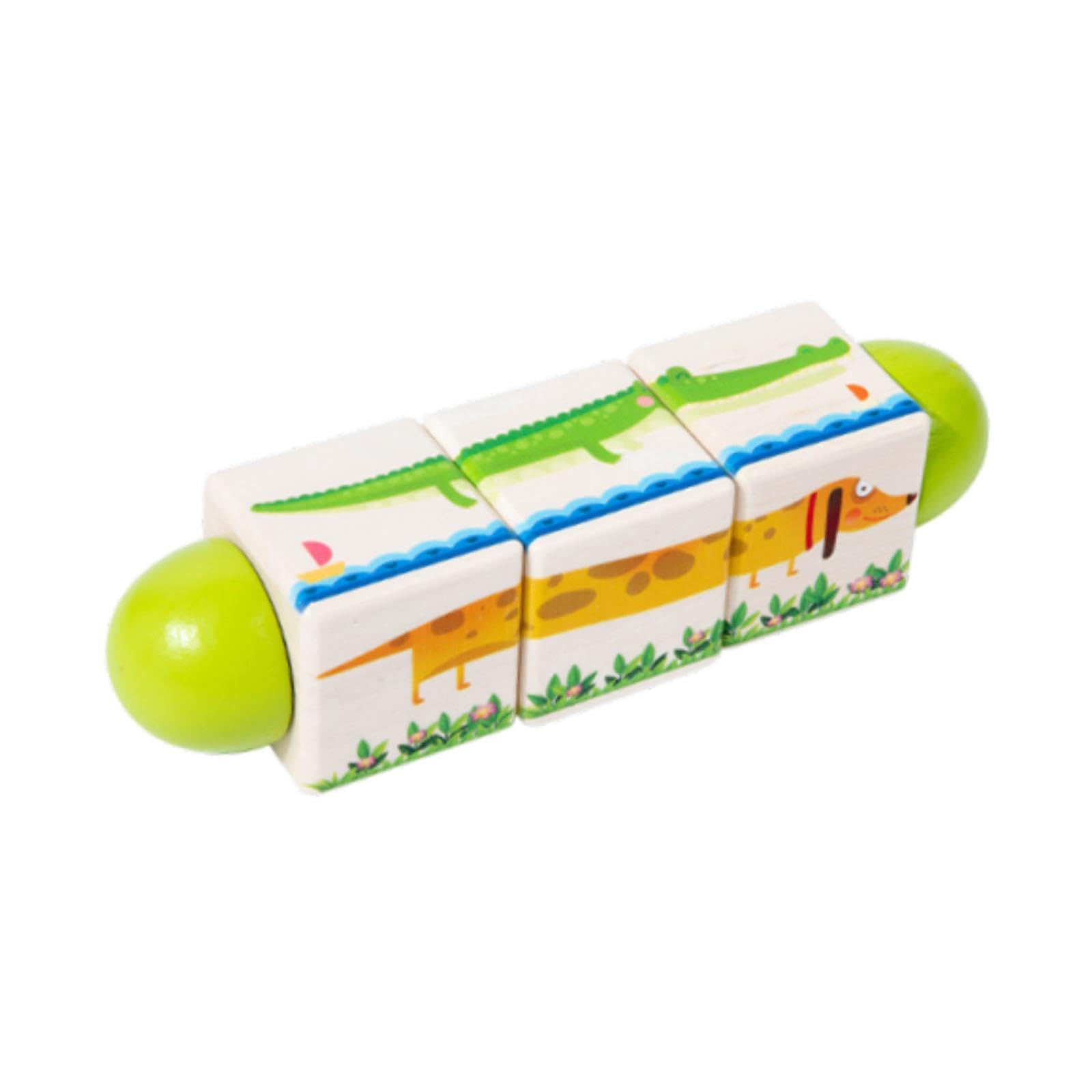 Wooden Twist Toy for Skill Recognition, Educational Jigsaw Blocks Designed for Toddlers, animal green