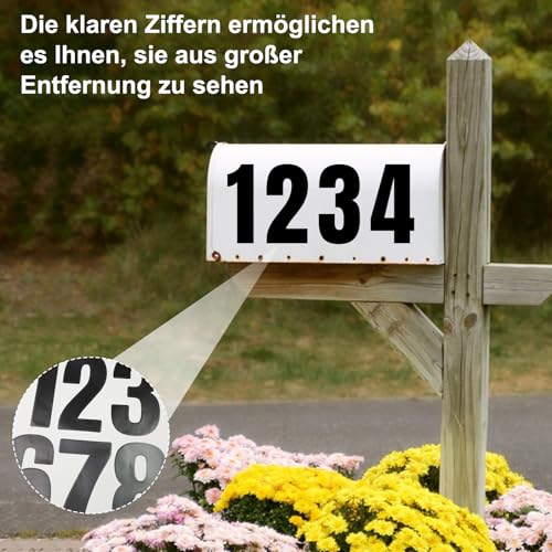 Fourindo 5 Blätter Zahlen Aufkleber Schwarz, 10 cm Groß Hausnummer Aufkleber, Wetterfest und Wasserdicht Selbstklebende Vinyl Zahlen 0-9 für Briefkasten, Postkasten, Schilder, Fenster