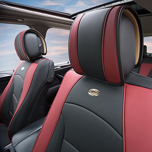 Image of FH GROUP Front Set Faux Leather Car Seat Cover Cushions for Low Back Seat, Universal Fit, Airbag Compatible Seat Cover for SUV, Sedan, Van, Burgundy