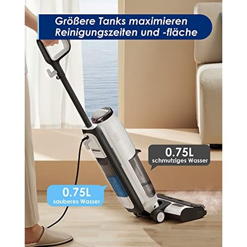 Bild 6 Tineco Floor ONE S5 STEAM Smart Nass-Trocken-Staubsauger, Nass Trockensauger mit LED Anzeige iLoop Selbstreinigung Wischsauger Dampfreiniger für Hartböden, Klebrige Verschmutzungen