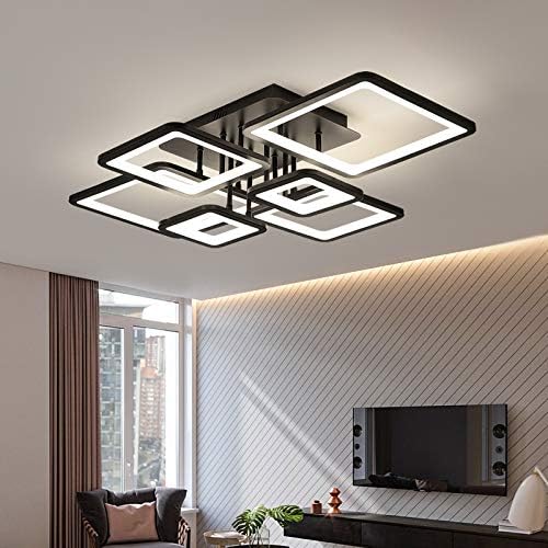 CITRA Metal 6 Light Rectangular Black Body Modern Led Hanging Chandelier Ring Lamp - (Warm White)