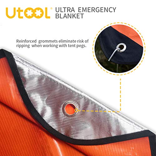 UTOOL 5-Layer Ultra Emergency Blanket Survival Blanket Heavy Duty Thermal Outdoor Waterproof Survival Space Blanket for Hiking, Camping, Orange
