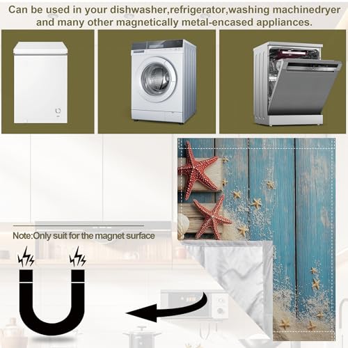 Image of Dishwasher Magnet Cover,Beach Themed Dishwasher Cover Magnetic Blue Wooden Home Appliances Refrigerator Decorative 23 inch x 26 inch