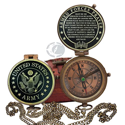 WOANIN U.S Army Gift, U.S Air Force, Engraved Navy Compass, Navy Gift, Navy Brass Compass, Retirement Gift, Personalized Compass, Antique Compass (U.S Army)