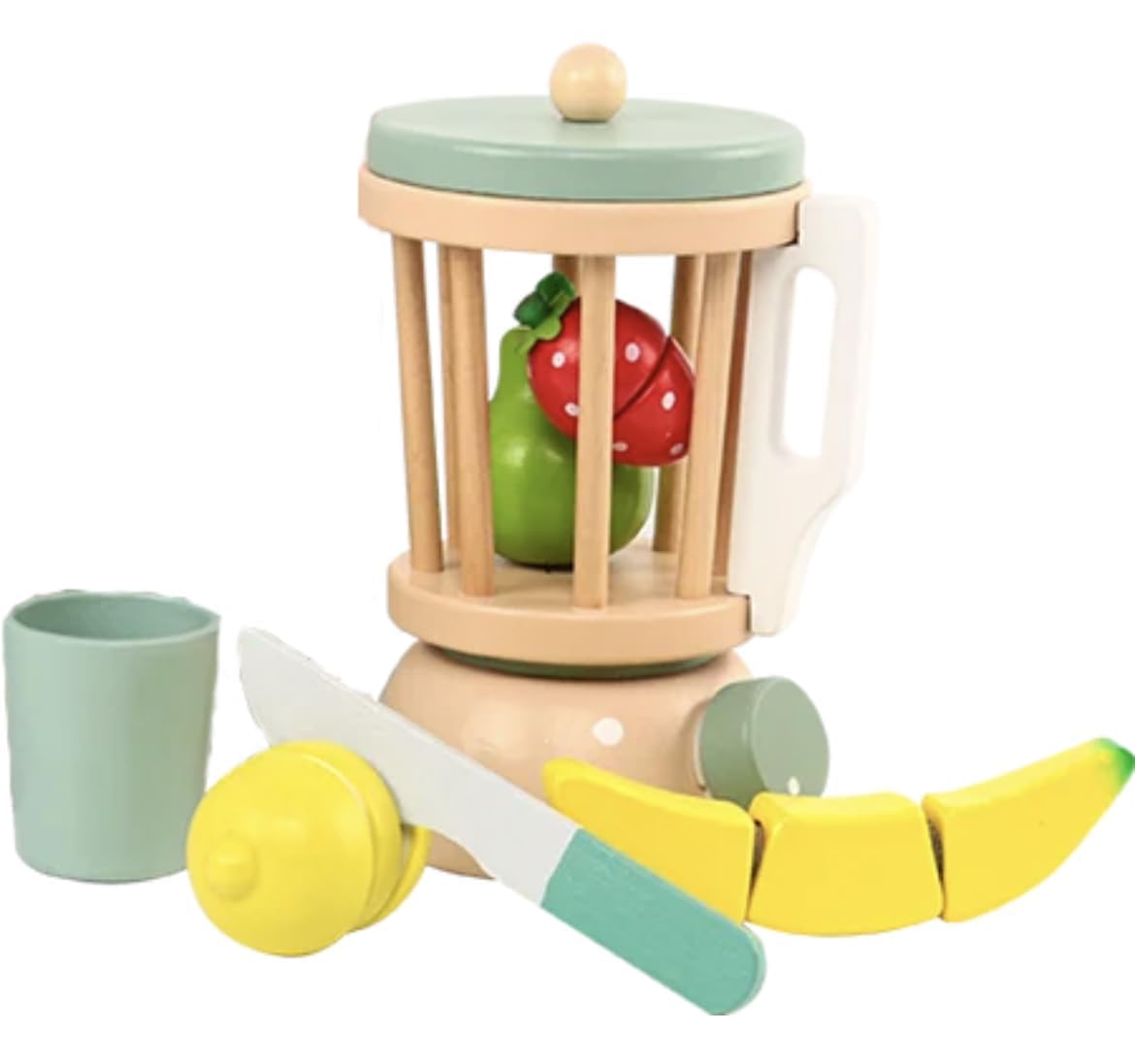 THE BRAIN GYM FACTORY - Wooden Kitchen Utensil Set for Pretend Play, 15 Pieces, Juice Blender Toy Included (B0D1YLRK45) Amazon Price History, Amazon Price Tracker