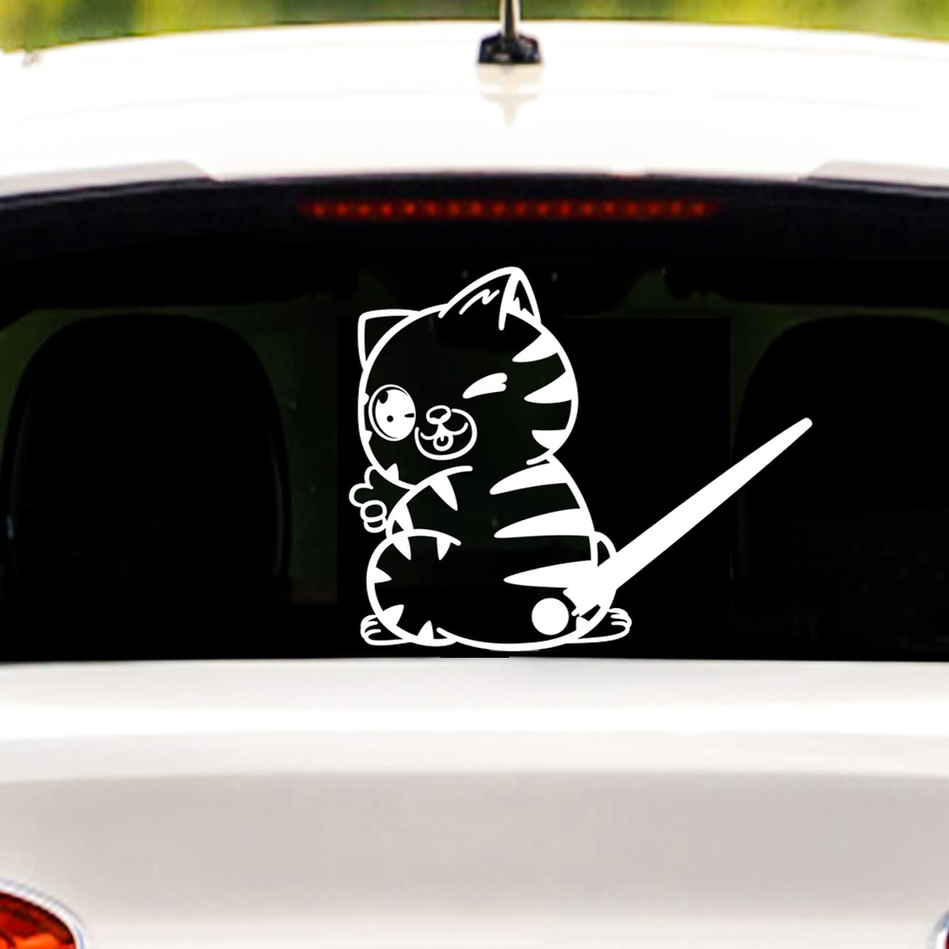 Leniutor Funny Cat Wiper Sticker - Reflective Yellow Vinyl Car Decal With Waving Tail