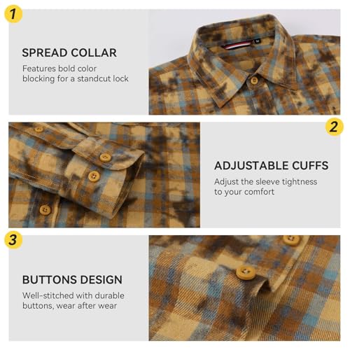 Image of WARHORSEE Flannel Shirt for Men Long Sleeve Button Down Plaid Shirts | Soft Cotton Blend for Multi-season Wear, Lightweight yet Warm, Dual buttoned storage pockets, Machine Washable Easy Care