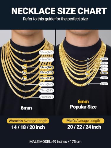 Image of PROSTEEL Stainless Steel Flat Box Link Chain Necklace for Men | Silver /Black /18K Gold Plated,2 /3 /4 /5 /6 /7 /8mm Width Chain with Strong Lobster Clasp /Waterproof Men Women Jewelry with Gift Box