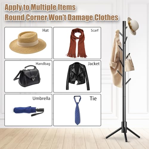 Aliphon Wooden Coat Rack Stand, Freestanding Coat Rack with 8 Hooks, 3 Adjustable Size Coa - image 6
