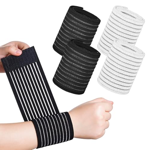 SYEYCW 4 Pièces Protection Poignet, Bande Poignet, Orthèse Élastique de Poignet, Bandage Élastique Ajustable, Protege Poignet pour Tennis, Golf, Gym, Sport, Exercice, Travail, pour Homme et Femme