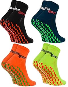 Rainbow Socks - Neo ABS Sport Socks - Damen Herren Neon Sneaker Sport Stopper Socken - 4 Paar - Schwarz Blau Orange Grün - Größen 36-38