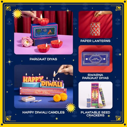 Image of Phool 17 Item Swarna Ramayana Frame Diwali Gift Box | Premium Festive Gift Hamper with Silver Lakshmi Charan Ceramic Diyas, Candle Lanterns, Sweets, & Diwali Essentials Hamper for corporate and festive gifting