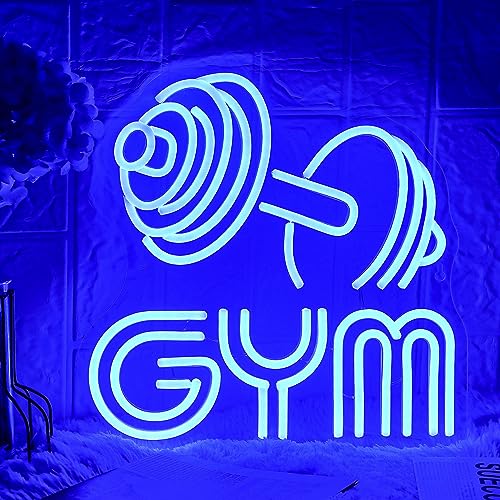 Image of Dumbbell Neon Sign Barbell Gym Neon Signs Gym Letter Neon Light Gym Blue Barbell Neon Light Sign for Sports Room, Decor Club,Party Bar,Fitness Club Decoration(13x13inch)