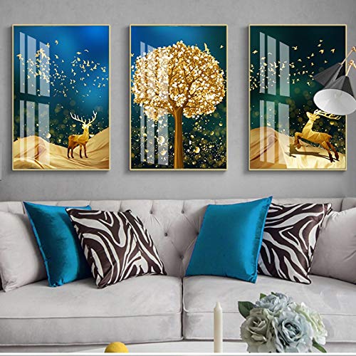 Toile Peinture Arbre d'Or Art Abstrait pour Décoration Murale de Salon Moderne 60x80cm