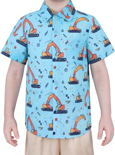 Image of Boys Hawaiian Button Down Shirt, Pure Combed Cotton Short Sleeve Size 3-15Y | Pure Combed Cotton, Smooth 60s yarn, Tagless Label, Pilling-Resistant, Shrink-Resistant, Fade-Resistant, Machine Washable