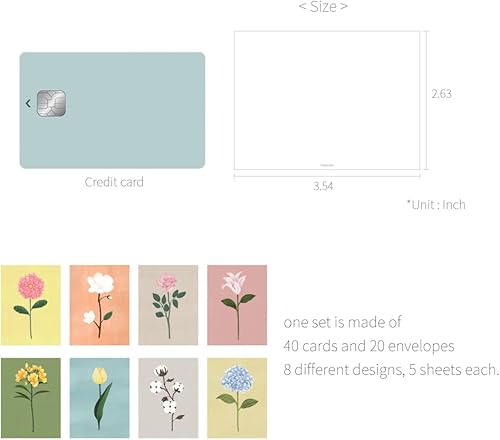 Miniatura 2 de Monolike The Flower - Tarjeta de mensaje, paquete de mezcla de 40 tarjetas y 20 sobres, minitarjetas emocionales y sofisticadas