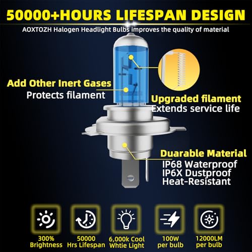 Image of Headlight Bulbs Fit for 2006-2014 Toyota Yaris,9003 High Low Beam Light Bulbs,Halogen Headlights,300% Brightness,Plug and Play,6000K White,2 Pcs