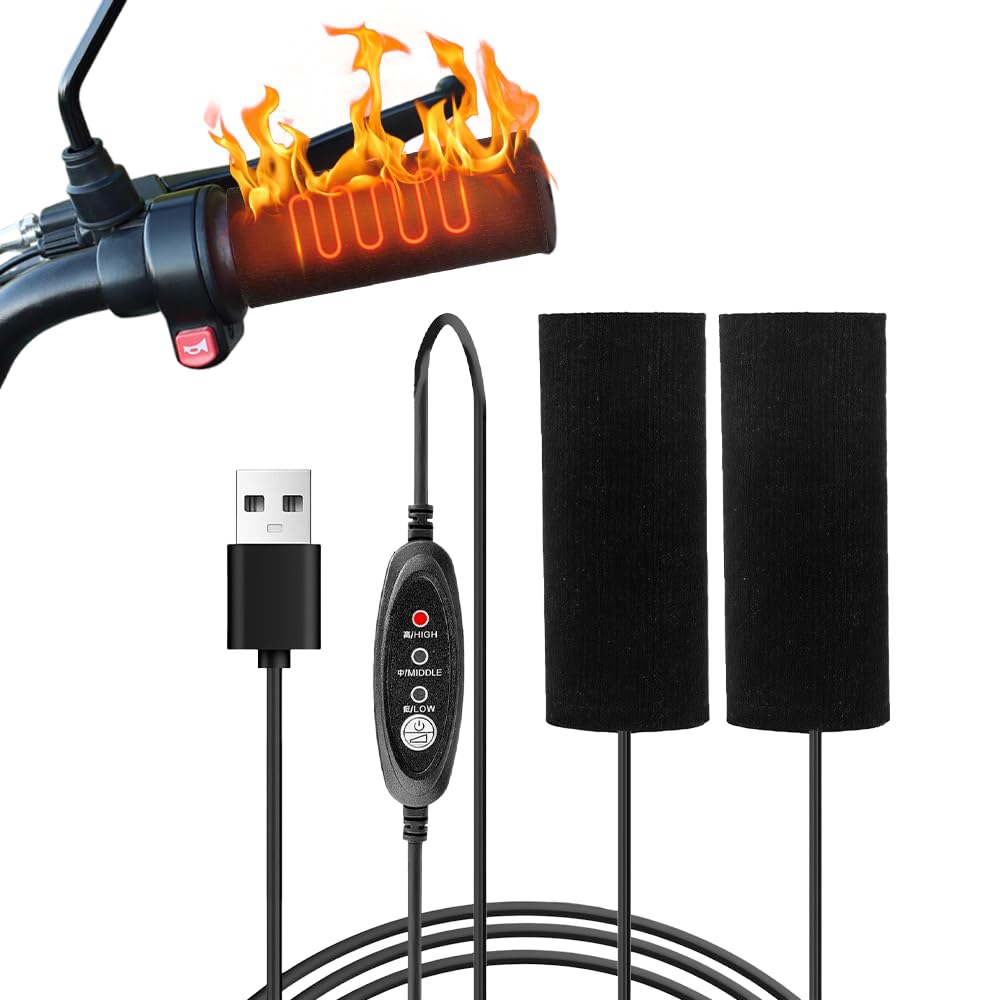 Poignée Chauffante Moto, 5V Poignet Chauffante Moto, USB Contrôle Intelligent de la Température à Trois Niveaux, Poignee Chauffante Moto, Moto Taille Universelle, 1 Paire