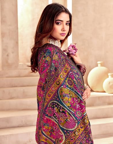 Image of SIRIL Women's Silk Kashmiri Minakari Jacquard Saree With Unstitched Blouse Piece