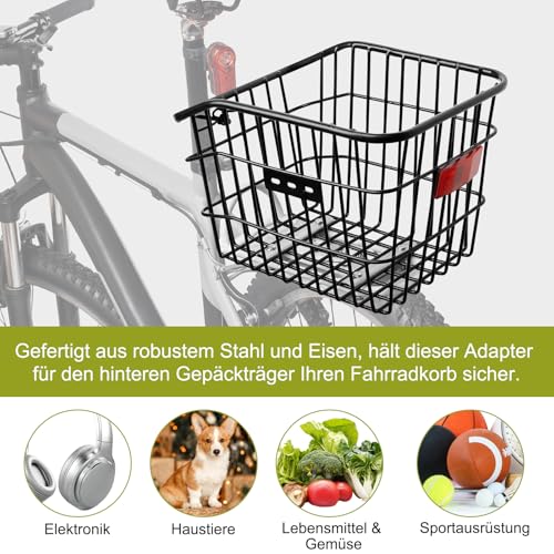 Fahrradkorb-Halterung aus Stahl, kompatibel mit Mountainbikes, Elektrofahrrädern, Klapprädern (schwarz)