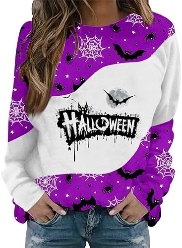 OCCOKO Sudadera Informal de Manga Larga con Cuello Redondo y Estampado de Halloween para Mujer Sudadera Rebajas Mujer