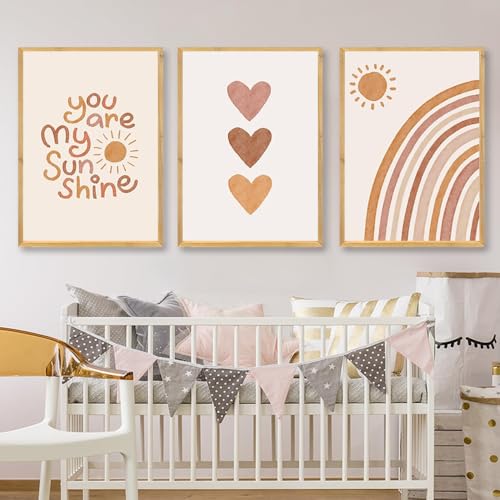3 Affiche Chambre Bebe Beige 30X40CM Poster Bébé Garcon Soleil Arc en Ciel Tableau Decoration Murale Enfant Fille Toile Enfant Chambre Beige Affiche You Are...