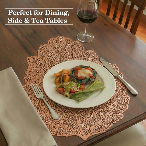 Image of Kuber Industries Leather Table Mats Set of 6 | Washable Placemat /Dining Table Mat for Wedding and Family Functions | Patta Design - Copper