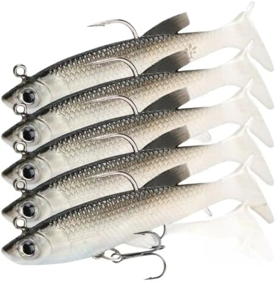 Kit 5 Iscas Artificiais Soft Bait – Tucunaré, Traíra e Corvina com Anzol Embutido