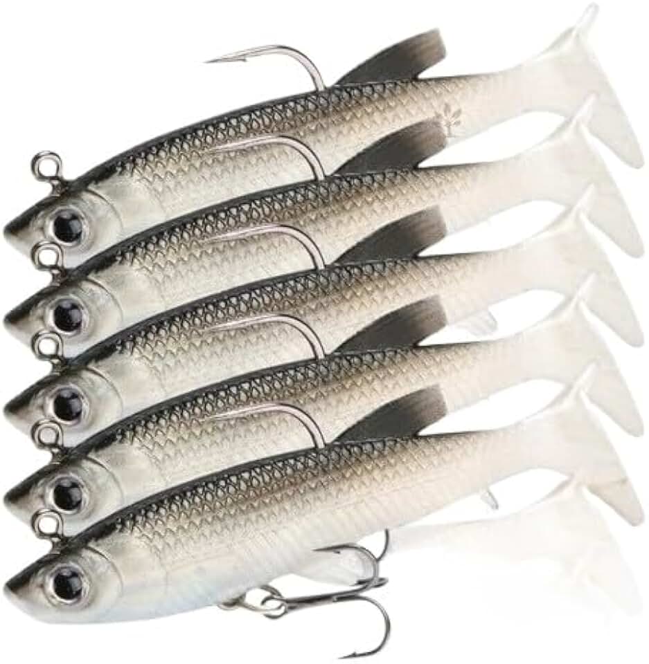 Kit 5 Iscas Artificiais Soft Bait – Tucunaré, Traíra e Corvina com Anzol Embutido