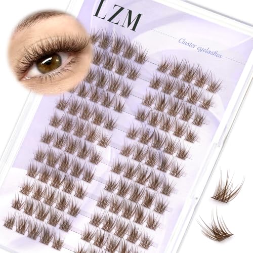 LZM Brown Cluster Lash Cat Eye Lash Clusters Thin & Invisible Band DIY False Eyelashes Natural Wispy Brown Individual Eyelash Extensions Cat-eye 8-12mm Mixed Length C/D Curl