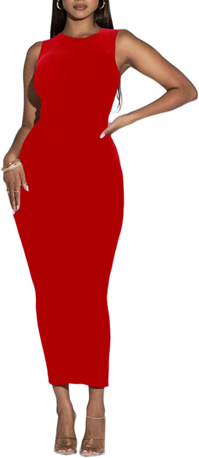 Women's Summer Long Bodycon Dress - Casual Basic Club Party Sleeveless Tank Sheath Dresses - Image 2