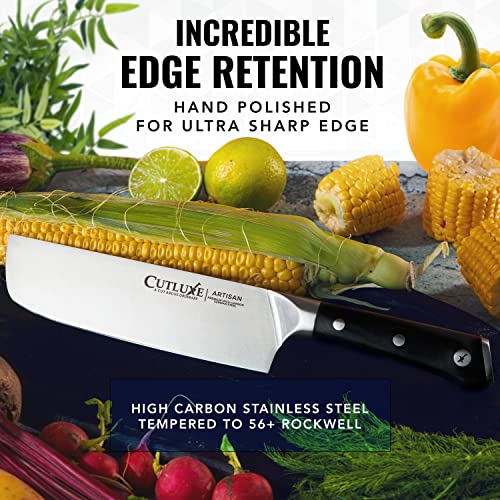 Image of Cutluxe Nakiri Knife, 7 inch Vegetable Knife - for Chopping, Dicing & Slicing, Razor Sharp, Full Tang, Ergonomic Handle Design - Artisan Series
