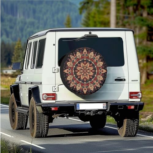 Image of Spare Tire Cover PU Leather, Waterproof Dust-Proof Wheel Cover with Mystic Mandala, RV Trailer Spare Tire Cover for SUV Truck Travel Camper, Accessories 15 inch Fit Tire Diameter 27.6 inch-29.5 inch