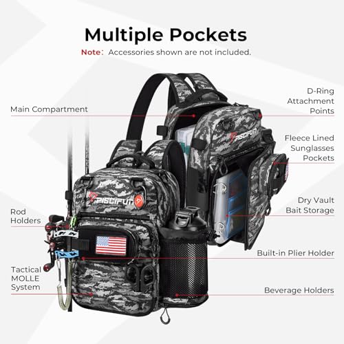 Image of Piscifun Fishing Tackle Backpack, 3-Way Carry with Rod Holders
