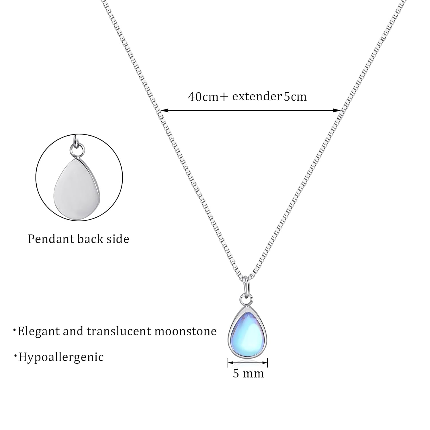 Sterling Silver Teardrop Moonstone Necklace, Tiny Gemstone Pendant, Moonstone Jewelry - Image 4