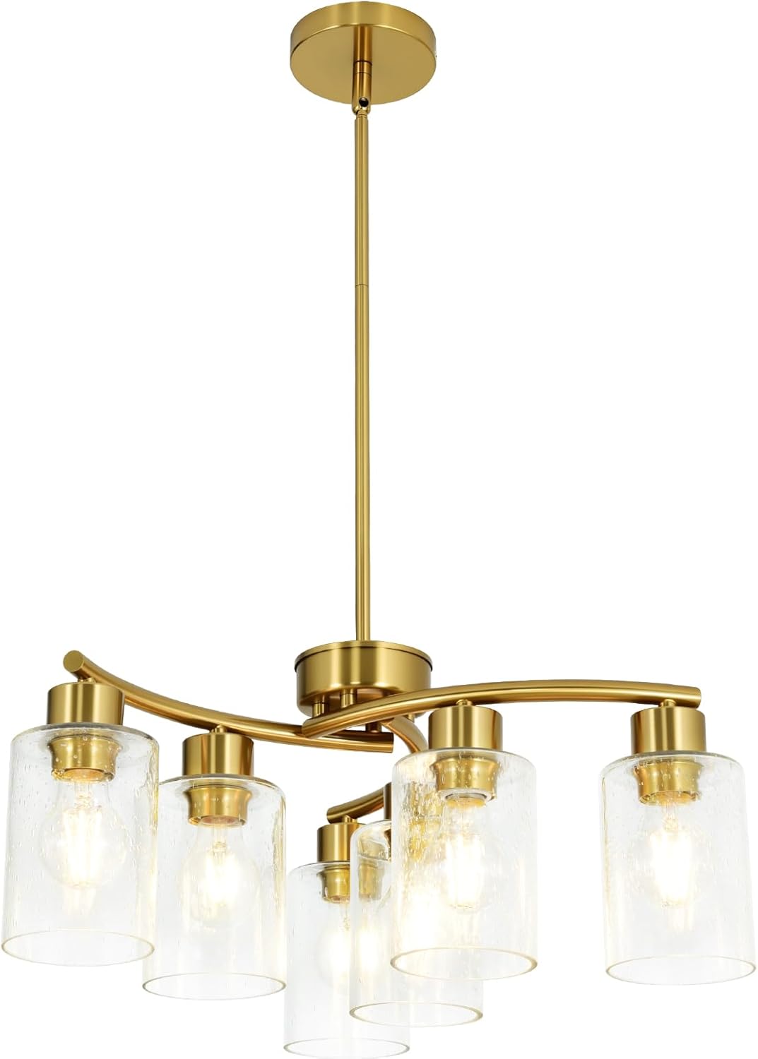 Modern Chandeliers for Dining Room 6-Light Gold Chandelier Seeded Glass Pendant Lights Kitchen Island for Living Room Foyer Bedroom E26 Base