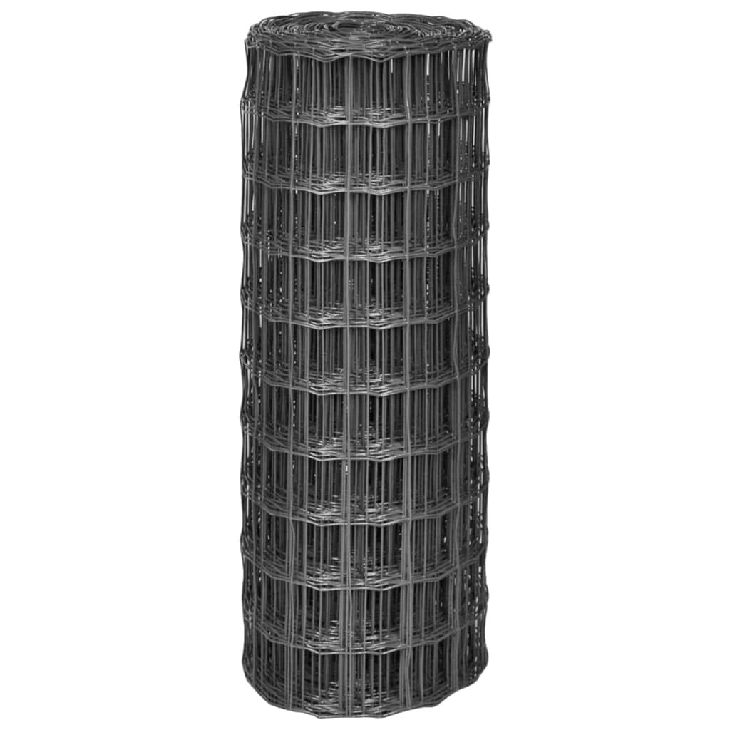 Ogrodzenie euro, stalowe, 25 m x 1 m, szare, powlekane PCW, trwałe ogrodzenie ogrodowe do ogrodu i na podwórko, wytrzymałe ogrodzenie dla zwierząt jako bezpieczna granica