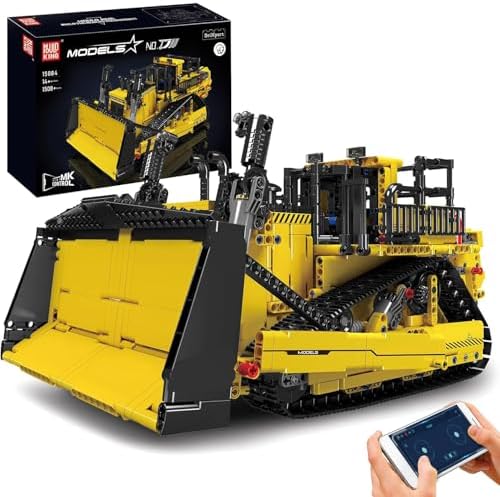 Mould King 15084 Technik Bulldozer Bausteine, App-gesteuerter Raupenbagger, MOC Schwerlastkran Technologie Bauwagen Fahrzeug Klemmbausteine Bausatz (1508 Teile)