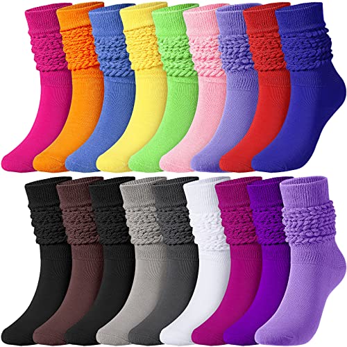 JaGely 18 Pairs Slouch Socks for Women Colorful Slouchy 80s Neon Stacked Socks Elastic Soft Long Scrunchie stocking Boot Gift for Women Christmas, Size 9-11