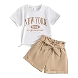 Girls Clothes-Cartoon Graphic Print Short Sleeve & Paperbag Waist Belted Shorts for Toddler Summer Set Size &lpar;3~7T&rpar;